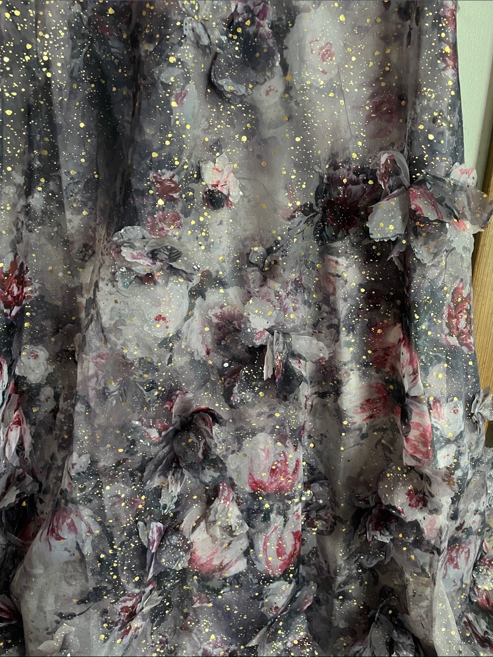MARCHESA Twisted Floral Appliquéd Printed Organza Gown Mauve Lilac - Picture 7 of 16